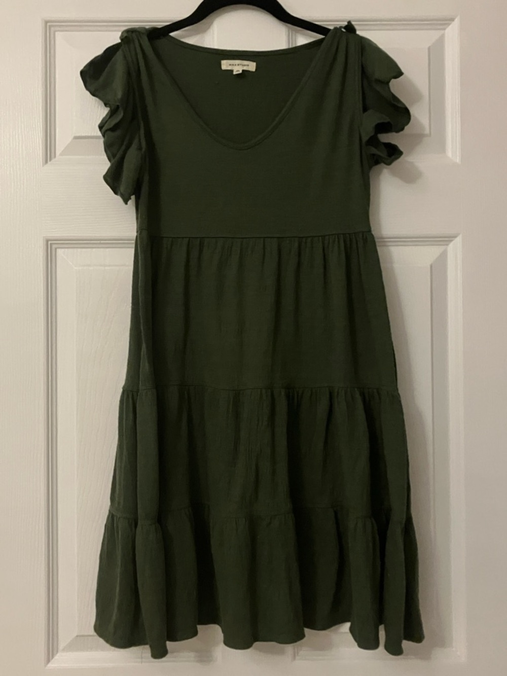 Max Studio Olive Green Ruffle Sleeve Midi Dress